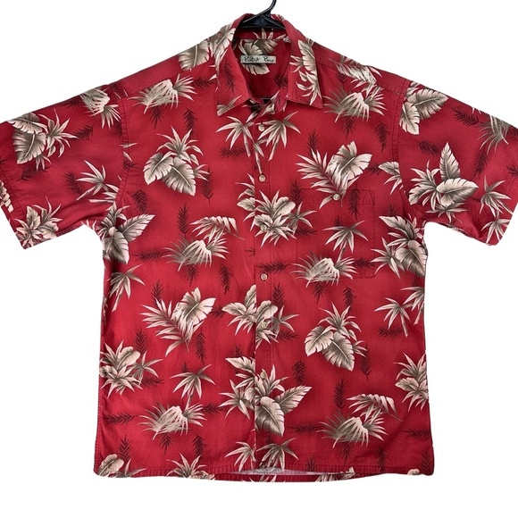 Batik Bay Red Floral Print Short Sleeve Button Up Collared Hawaiian Shirt Large - Picture 1 of 11